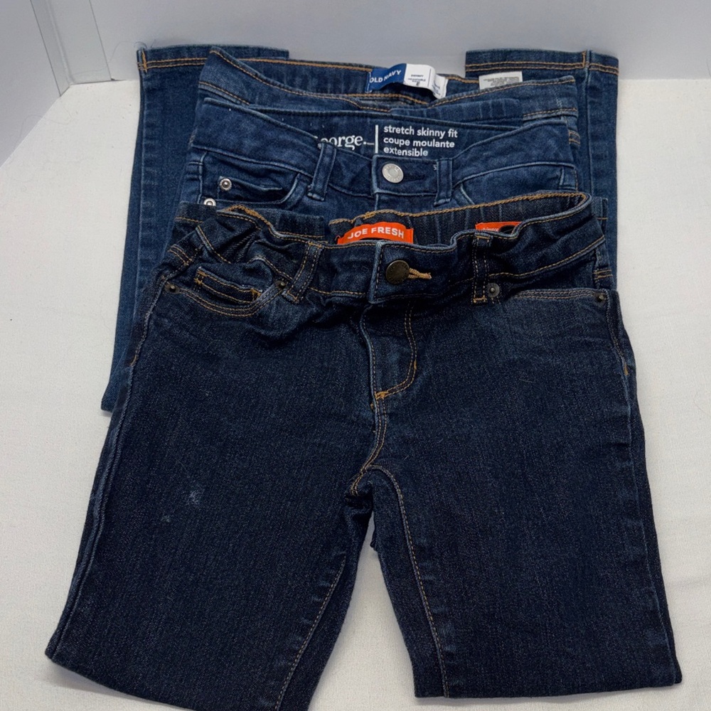 3 pairs of Girls jeans, Old Navy, George, Joe Fresh denim jeans.